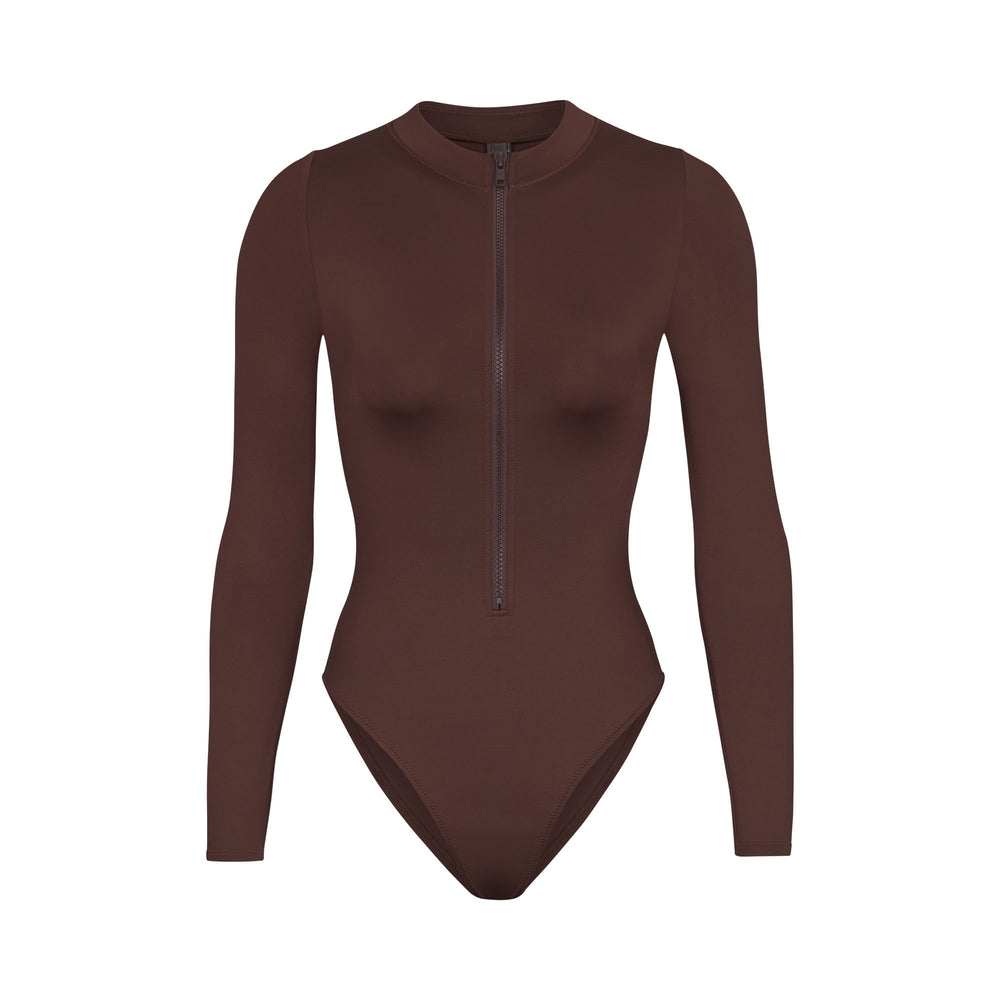 Skims SWIM ZIP FRONT LONG SLEEVE One Piece Cocoa | MHIV03274